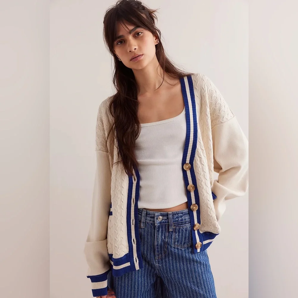Free People We The Free Varsity Cardi in Ecru